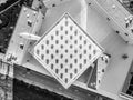 Top aerial view of modern archiecture of islamic religious cultural centre in Ljubljana, Slovenia, Europe. Black and