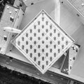 Top aerial view of modern archiecture of islamic religious cultural centre in Ljubljana, Slovenia, Europe. Black and