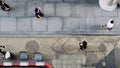 Top aerial view people walk on pedestrian street