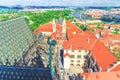 Top aerial view of Prague with courtyard square of Prague Castle and Old Royal Palace Royalty Free Stock Photo