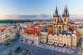 Top aerial view of Prague Old Town Square Stare Mesto historical city centre. Former market square. Royalty Free Stock Photo