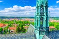 Top aerial view of Prague Royal Garden and roof and spire of St. Vitus cathedral Royalty Free Stock Photo