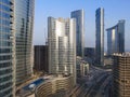 Top aerial view shot of city skyscrapers from a modern office space | Al Reem island Sun and Sky towers and landmarks in Abu Dhabi Royalty Free Stock Photo