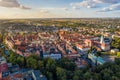 Top aerial view to old town with market square of Kalisz, Poland