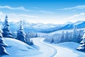 Top aerial view of winter mountains with road serpent isolated vector style illustration