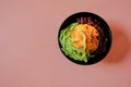 Top angle of popular traditional local cold dessert cendol, shaved ice drizzled in gula melaka syrup with green noodles and red Royalty Free Stock Photo