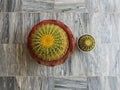 Top angle view of a Small and big Echinocactus grusonii golden barrel cactus from above Royalty Free Stock Photo