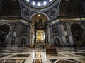 INSIDE SAINT PETER BASILICA WIT BALDACHIN ALTAR. FAMOUS DESTINATION OF ROME. Royalty Free Stock Photo