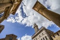 MONTEPULCIANO SQUARE AND CITY HALL. BEAUTYFUL IDYLLIC TUSCNAY HISTORIC CITYSCAPE.