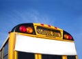 School Bus with White Banner - Blank to Add Text - Under Blue Sky