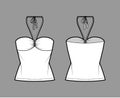 Top bandeau neck halter tank cotton-jersey technical fashion illustration with thin tieback, slim fit, bow, tunic length