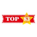 Top 83 banner. Number eighty three focus. Bold Top 83 text. Yellow star detail. Royalty Free Stock Photo