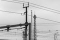 The top of the Berlin radio tower behind streamlines of a railway line. Royalty Free Stock Photo