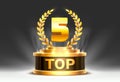 Top 5 best podium award sign, golden object. Royalty Free Stock Photo