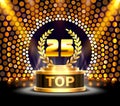 Top 25 best podium award sign, golden object. Royalty Free Stock Photo