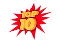 Top 10. Best ten list. 3D orange word on red background.