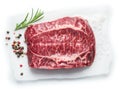 The top blade steak or beef steak with herbs and spices on white background Royalty Free Stock Photo