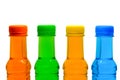 Top bottles of colourful of sweet drinking water