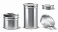 The top and bottom view of a tin can with a ring pull. A cylinder metal jar with a lid and an open key isolated on a Royalty Free Stock Photo
