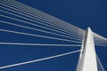 Top bridge pillar joining ropes, blue sky. Success.