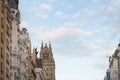 Top of buildings at Gran Via Street with Diana the Huntress sculpture and Telefonica Building - Madrid, Spain Royalty Free Stock Photo