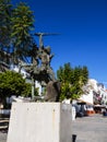 Modern Statue of Don Quixote in the street in Nerja in southern Spain