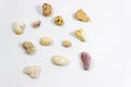 Top central shot of several random positioned colorful stones th Royalty Free Stock Photo