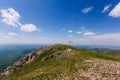 The top of Chatyr Dag. The cross on the top of the mountain. Clear weather