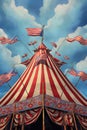 top of a circus tent with flags fluttering in the wind Royalty Free Stock Photo