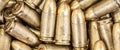 Top close-up macro view of large group of gun bullets Royalty Free Stock Photo