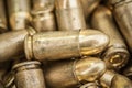 Top close-up macro view of large group of gun bullets Royalty Free Stock Photo