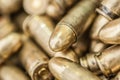 Top close-up macro view of large group of gun bullets Royalty Free Stock Photo