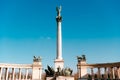 The top of the column depicts Archangel Gabriel at Heroes Square. Budapest, Hungary Royalty Free Stock Photo