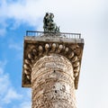 Top of column of marcus aurelius in Rome city Royalty Free Stock Photo