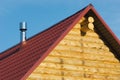 Top of country wooden house with red roof