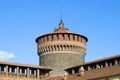 Top of the defensive tower Torrione del Carmine close-up. Castello Sforzesco, Milan