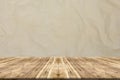 Top desk with crumpled brown paper textured background,wooden table Royalty Free Stock Photo