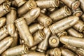 Top detail macro view of large group of gun bullets