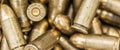 Top close-up macro view of large group of gun bullets Royalty Free Stock Photo