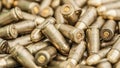 Top detail macro view of large group of gun bullets Royalty Free Stock Photo