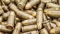 Top detail macro view of large group of gun bullets Royalty Free Stock Photo