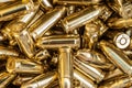 Top detail macro view of large group of gun bullets Royalty Free Stock Photo