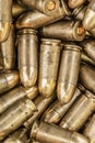 Top detail macro view of large group of gun bullets Royalty Free Stock Photo