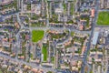 Top down aerial photo of the housing estates and suburban area of the town of Swarcliffe in Leeds Royalty Free Stock Photo