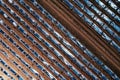 Top down aerial shot of watermelon plantation with plastic sheeting hothouse equipment