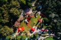 Top down aerial view of the Christmas Village in Cascais, Portugal set up in Carmona Park