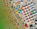 Top down aerial view of the city beach on a hot summer day. Royalty Free Stock Photo