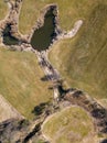 Top down aerial view with early spring meadows and river Royalty Free Stock Photo