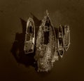 Top down aerial view of indonesia wooden boat Royalty Free Stock Photo