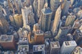 Top down aerial view of lower Manhattan financial district with modern architecture